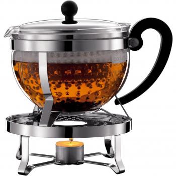 Bodum Chambord Silver/Black 1.3L Tea Pot & Rechaud