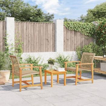 Sillas de patio en madera de acacia y ratán sintético beige (paquete de 2)