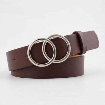 Cinturón Casual de Doble Hebilla para Mujer, Vintage, Hebilla Plateada, Cuero Artificial