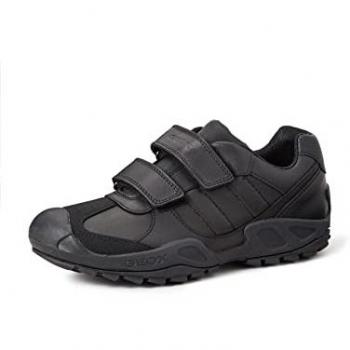 Boy's GEOX N.SAVAGE B B Boys Leather Touch Fasten School Shoes Black