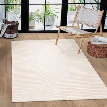 Tappeto Soggiorno Moderno 80x150 cm, Pelo Corto, Colore Crema