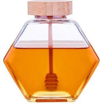 Pot Miel Petit Verre avec Barre en Bois 380 ml