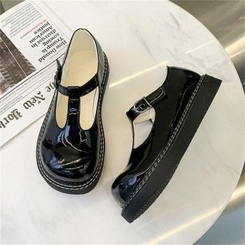 Botines de punta redonda estilo gótico japonés, zapatos mujer primavera-otoño