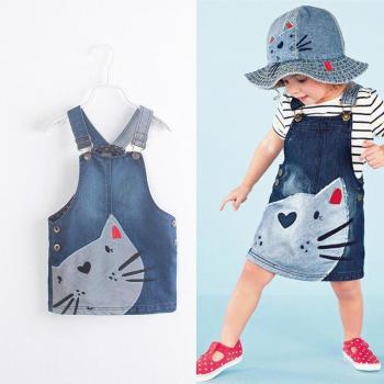 Salopette denim bébé fille motif chat