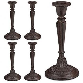 Long Brown Candlestick Set of 5, Vintage Look, Cast Iron, 19 x 9 cm