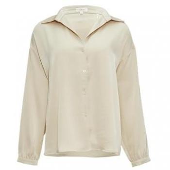 S. Oliver Damen Langarmbluse Beige Größe 46 mit Hemdkragen und V-Ausschnitt