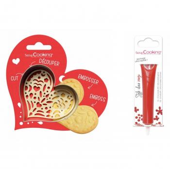 Kit de pâtisserie Coeur en relief avec stylo chocolat rouge