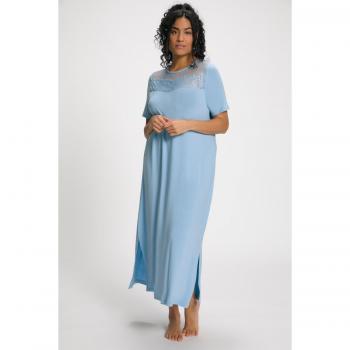 Camicia da notte donna blu, mezze maniche, pizzo, taglia 68/70, Viscosa