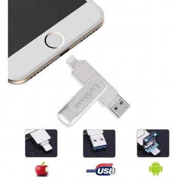 USB‑Stick 32 GB Lio SHAAR – 360‑Grad‑Drehbar, 3‑in‑1 Speicher für iPhone, iPad & PC