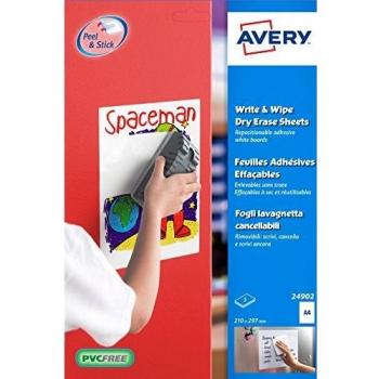 Avery 24902 5‑Pack A4 Write‑and‑Wipe Wall Stickers (White)