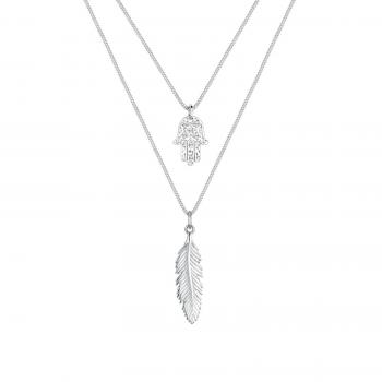 Elli Gliederkette „Layer Feder Hamsa“ – 925 Sterling Silber