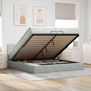 VidaXL Elegantes Ottoman-Bett mit Matratze & LED 200x200 cm in Hellgrau