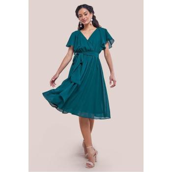 Goddiva Green Flowy Chiffon Wrap Midi Dress – Sustainable