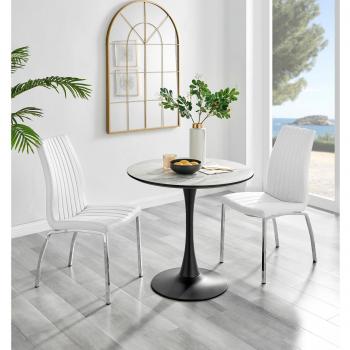 Round White Marble Dining Table with Isco Faux Leather Chairs