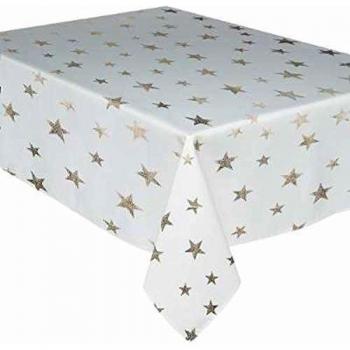 Nappe rectangulaire de Noël Visiodirect, couleur blanc, motif doré, 140 × 240 cm