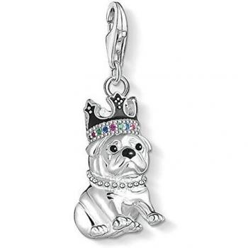 Colgante Charm Buldog con corona, Plata de Ley 925
