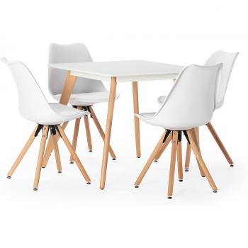 Completo Tavolo 80x80 + 4 Sedie Bianche Jeff