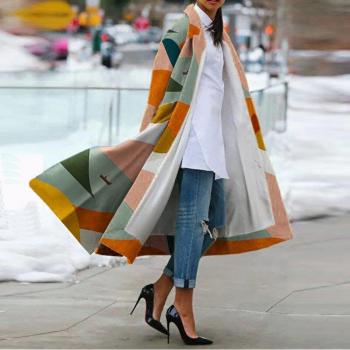 SuperAen Women's Colorful Printed Trench Coat