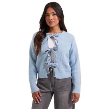 Large Blue Leopard Cardigan for Women – Petite, Bow Design – True Blue