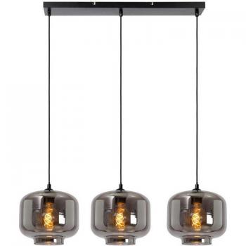 Lampada a sospensione Medine angolare 3 luci E27 vetro grigio fumé