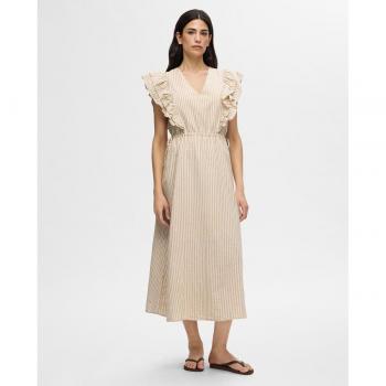 Vestido de Mujer con Rayas y Escote en V Selected Femme