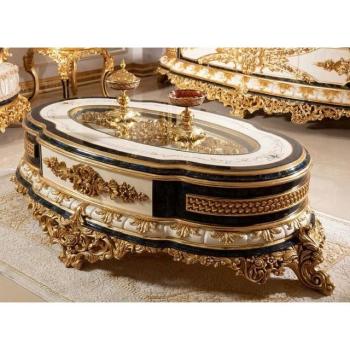 Edler Barock Couchtisch in Weiß und Gold