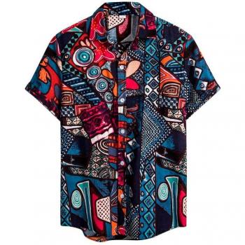 Herren Kurzarm Shirt im Hawaii-Stil mit afrikanischem Muster