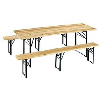 Set Birreria in Legno di Abete 220x70 cm con Panche a 3 Gambe per Esterni e Campeggio