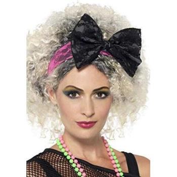 Pizzo Nero con Fiocco Rosa Vintage 80