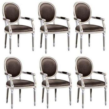 Casa Padrino Elegantes Esszimmer Set Weiß/Gold/Grau 59 x 43,5 x H. 98 cm