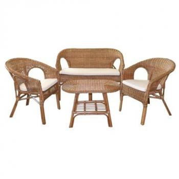 Salon de jardin rotin SIENNE – Canapé 2 places, 2 fauteuils et table – Style naturel et confort