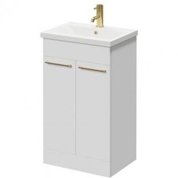 Napoli Gloss White 500mm Vanity Unit with 1 Tap Hole Basin and Brushed Brass Handles