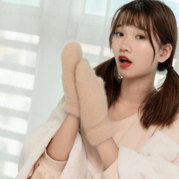 Warm Velvet Knit Mittens for Women