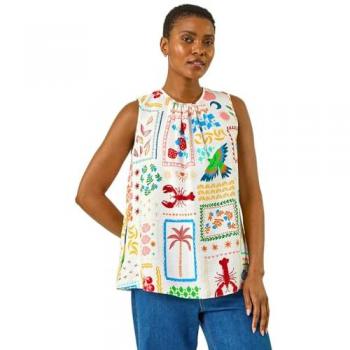 Roman Holiday Print Vest Top in Ivory