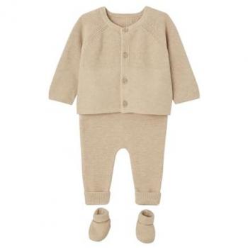 Ensemble naissance tricot beige chiné