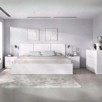 Conjunto de dormitorio Havana 5: cabecero, 2 mesitas, aro y cómoda en color blanco