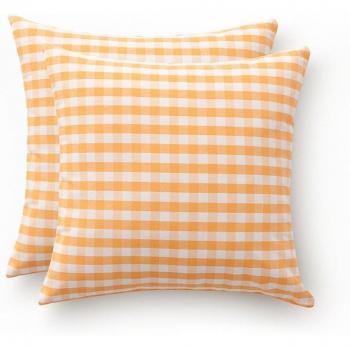 Paquete 2 fundas cojín Vichy amarillas 45x45 cm algodón transpirable