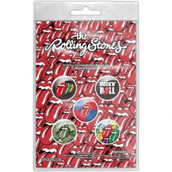 Pack 5 badges Rolling Stones Rock ’n’ Roll – noir unisexe