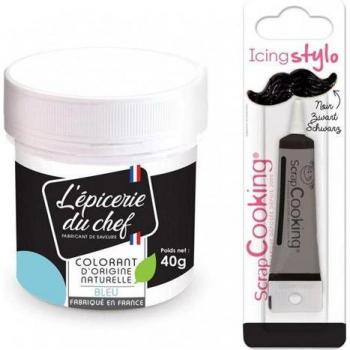 Ensemble Décoratif Bleu 40g + Stylo Noir pour Glaçage – Scrapcooking Edition