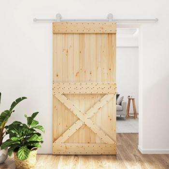 Solid Wood Pine Sliding Door with Hardware Set 100x210 cm