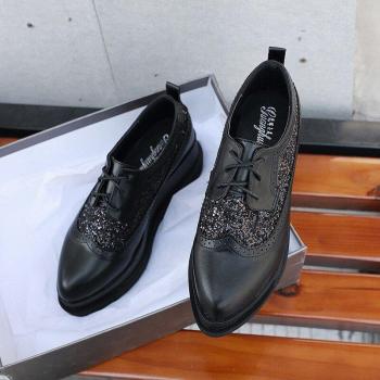 Women’s Single Platform Glitter Brogue Flats