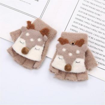 Warm Woolen Half-Finger Gloves for Children with Sika Deer