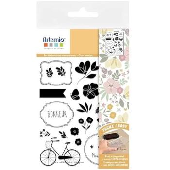 Transparant tamponset Artémio On My Way – 26× – 0,5–6,5 cm – Delicate bloemmotieven