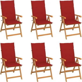 Vidaxl Sillas de jardín 6 uds madera maciza de teca cojines rojo