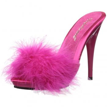 Fabulicious POISE-501F H. Pink Satin-Marabou Fur/H. Pink UK 7