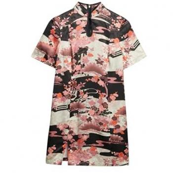 Robe mini rose jacquard col mao Superdry