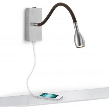 Applique LED Milos en nickel avec port de charge USB