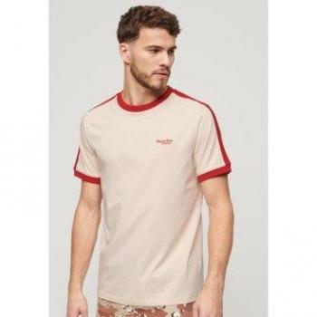 T-Shirt Retro a Maniche Corte con Logo Superdry Oatmeal e Chilli Pepper Red L