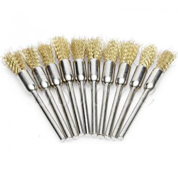 10 Mini Brass Wire Brushes for Grinder or Drill (3mm x 5mm)
