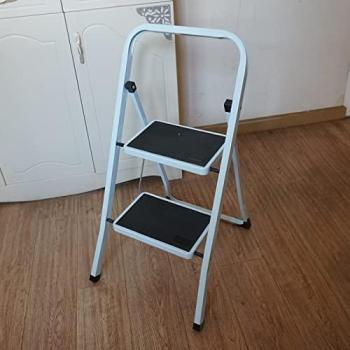 Quick-Set 2-Step Steel Folding Ladder, Slip-Resistant Design